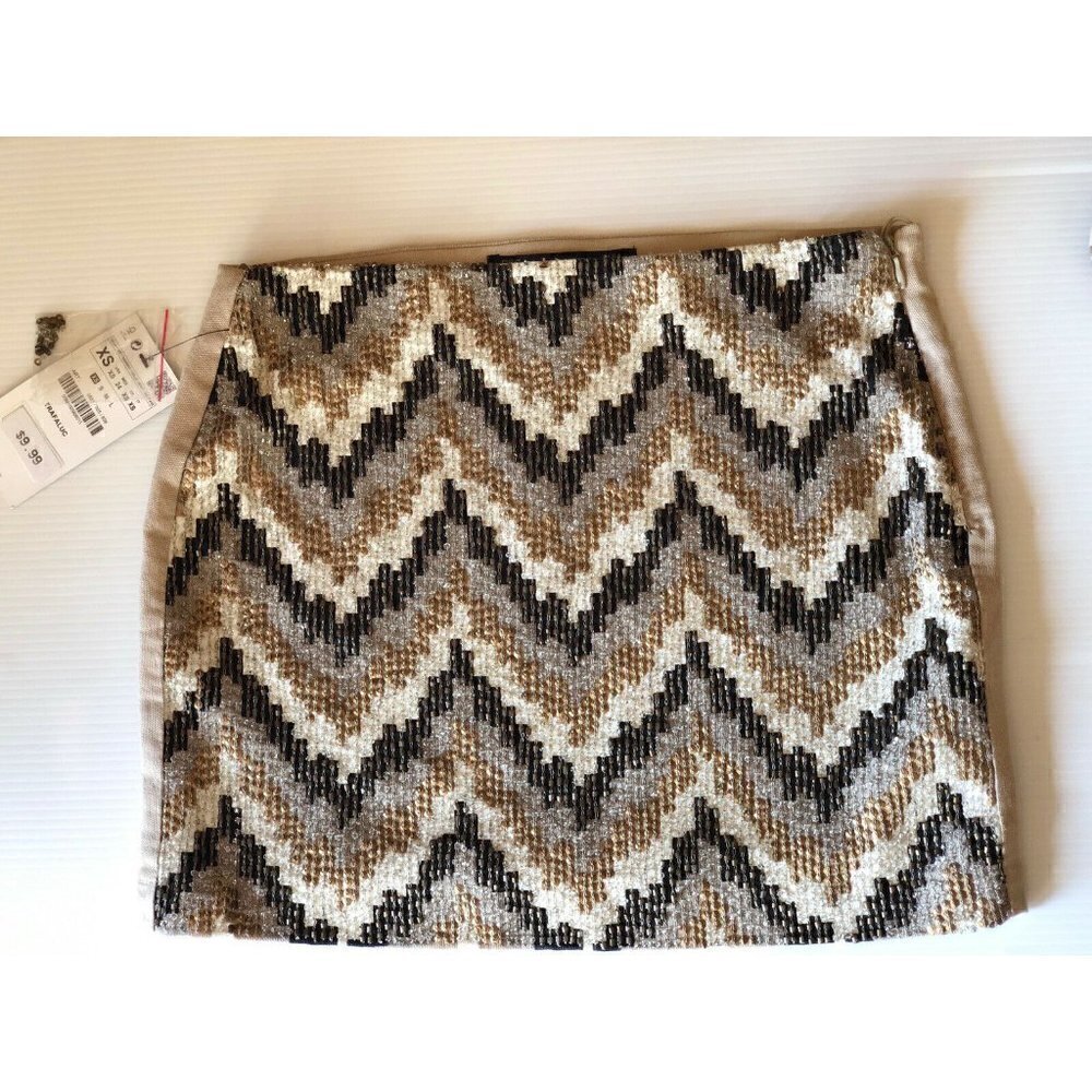 Zara Womens Beige Sequin Beaded Mini Skirt Size XS - Picture 2 of 11